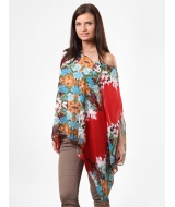 женская шифоновая блузка пончо с цветочным принтом