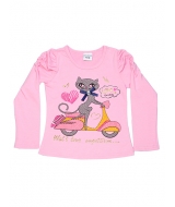лонгслив детский  для девочки, с рисунком "Кошка на мотоцикле"