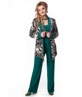 Комплект в зелёной гамме из кардигана с леопардовым принтом и блузки 