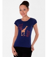 женская футболка приталенного кроя с принтом "Жираф и бабочки"