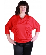 Женская блузка летучая мышь с коротким рукавом и круглым вырезом горловины, красная