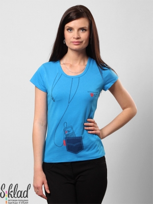 женская футболка  синего цвета с принтом