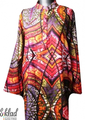 Блузка-туника красно-фиолетовая с геометрическим рисунком