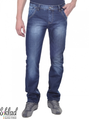 Синие мужские джинсы с потертостями