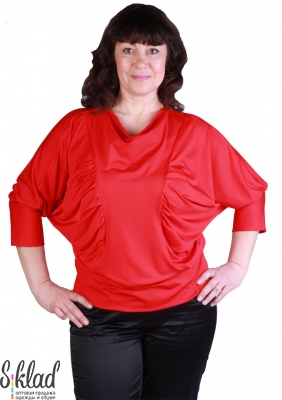 Женская блузка летучая мышь с коротким рукавом и круглым вырезом горловины, красная
