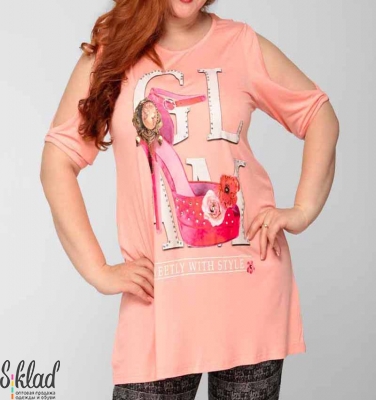 Блузка розовая с рисунком "GLAM" и оригинальными рукавами