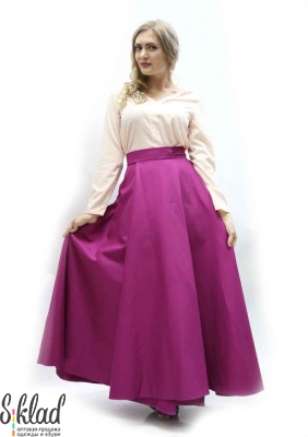 Длинная однотонная юбка розовая